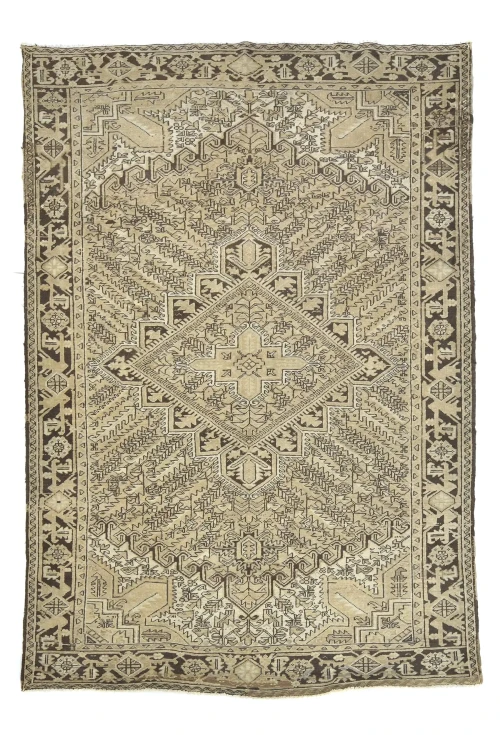 Semi Antique Muted Beige Floral 7X10 Distressed Vintage Oriental Rug
