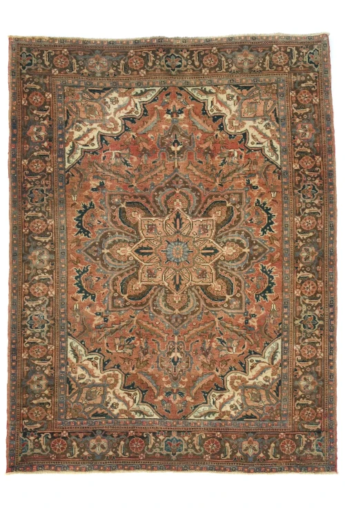 Semi Antique Muted  Rusty Red Floral 7X9 Distressed Vintage Oriental Rug
