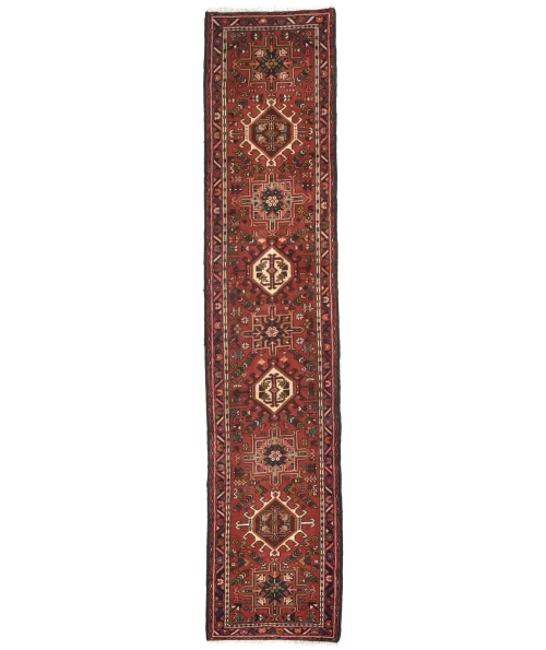Vintage Red Geometric 2X11 Karajeh Persian Runner Rug