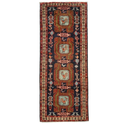 Vintage Plum Geometric 3'11X10'5 Meshkin Persian Rug