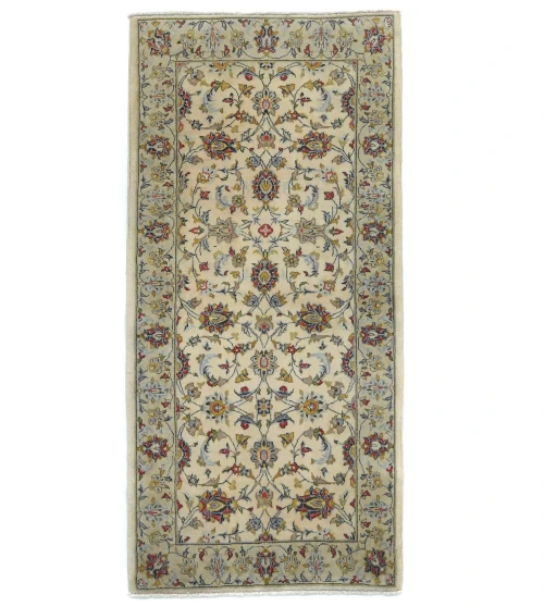 Vintage Cream Traditional 2'7X5'4 Kashan Persian Rug