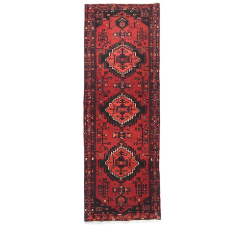 Vintage Red Floral Tribal 3'5X9'10 Hamedan Persian Rug