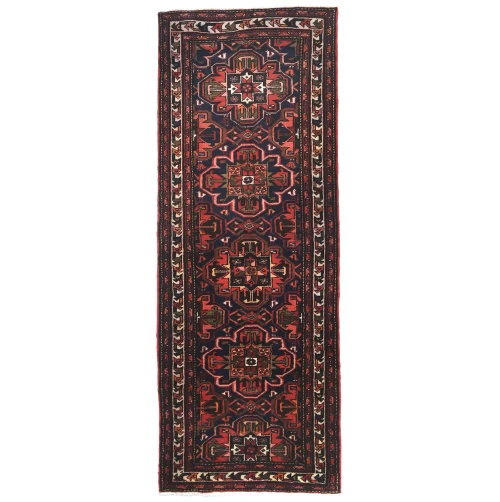 Vintage Purple-navy Floral 3'6X9'6 Hamedan Persian Runner Rug