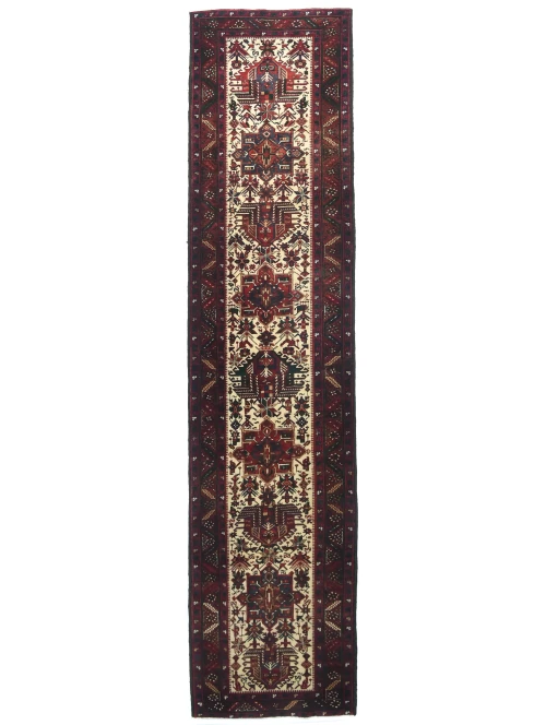 Vintage Cream Geometric 3'4X14'6 Karajeh Persian Runner Rug