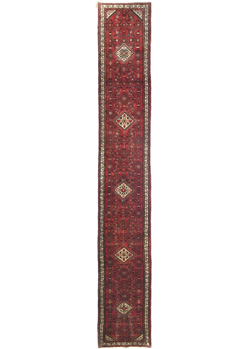 Vintage Red Floral Tribal 3X19 Hamedan Persian Runner Rug