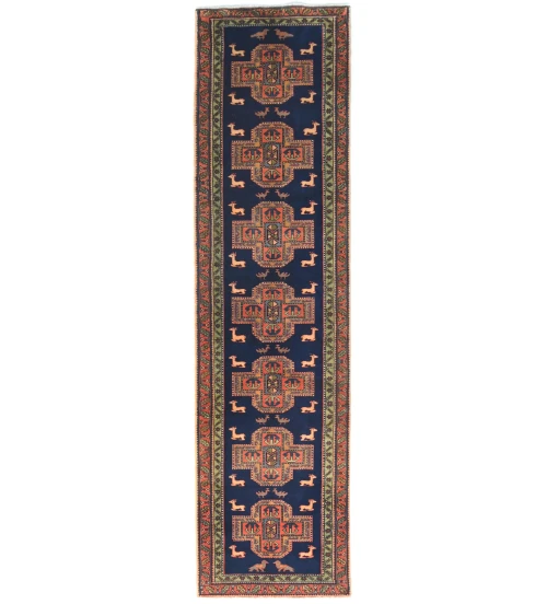 Vintage Purple-navy Tribal 3X11 Ardabil Persian Runner Rug