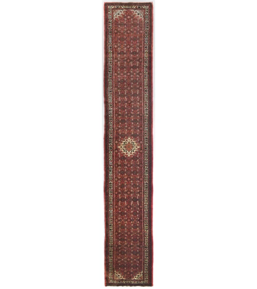 Vintage Bittersweet Red Geometric 2'8X16'4 Hamedan Persian Runner Rug