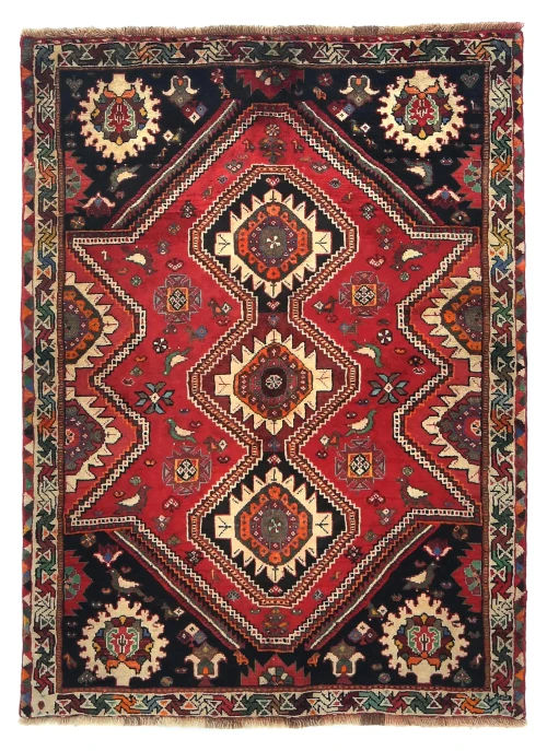 Vintage Red Tribal 4X5 Shiraz Persian Rug