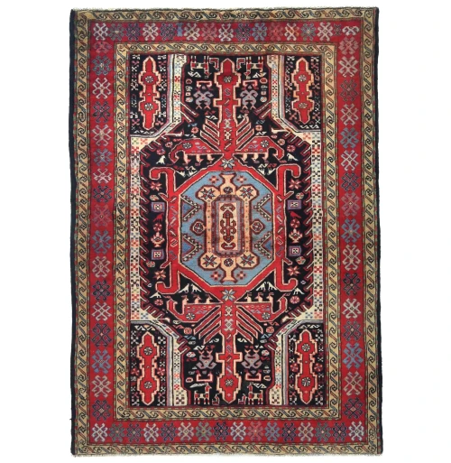 Vintage Red Geometric Tribal 4X6 Hamedan Persian Rug