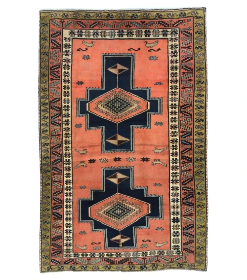 Vintage Coral Tribal 4'6X7 Meshkin Persian Rug