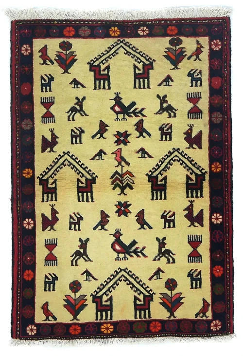 Vintage Beige Tribal 3X4 Balouch Persian Rug