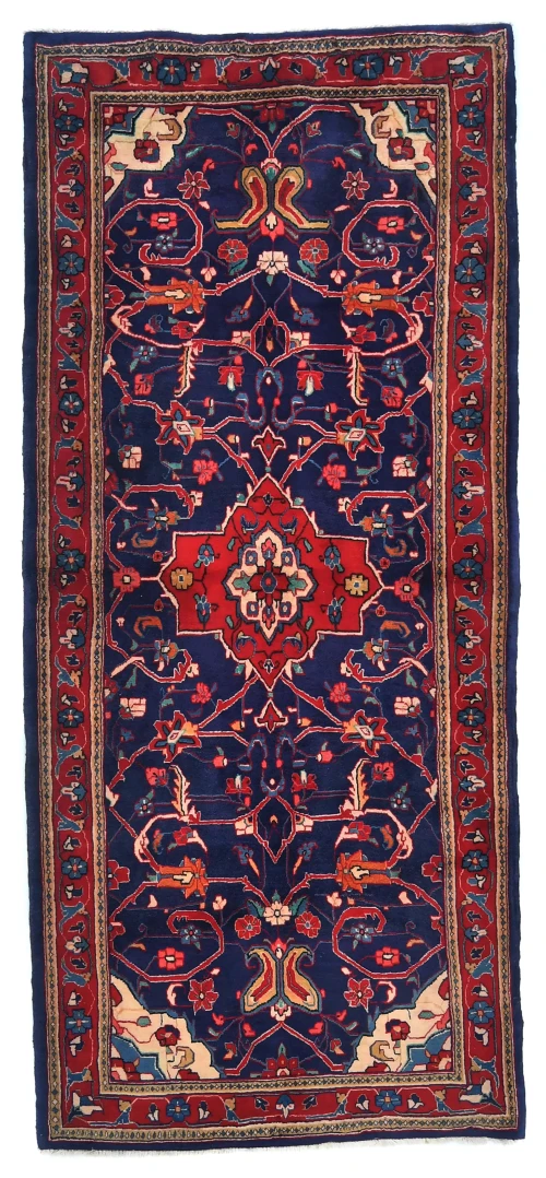 Vintage Purple-navy Floral 3'7X8'2 Mahal Persian Runner Rug