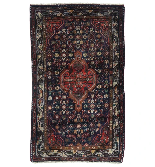 Vintage Purple-navy Floral Tribal 3X5'6 Hamedan Persian Rug