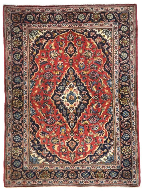 Vintage Red Traditional Floral 3'5X4'8 Kashan Persian Rug