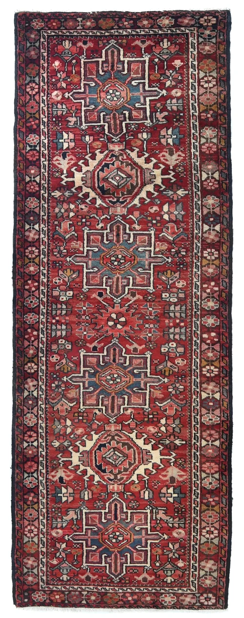 Vintage Red Tribal Geometric 3X8 Karajeh Persian Runner Rug