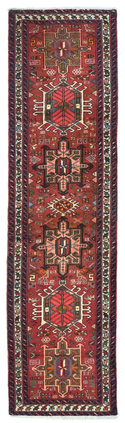 Vintage Red Geometric 2'6X9'8 Karajeh Persian Runner Rug