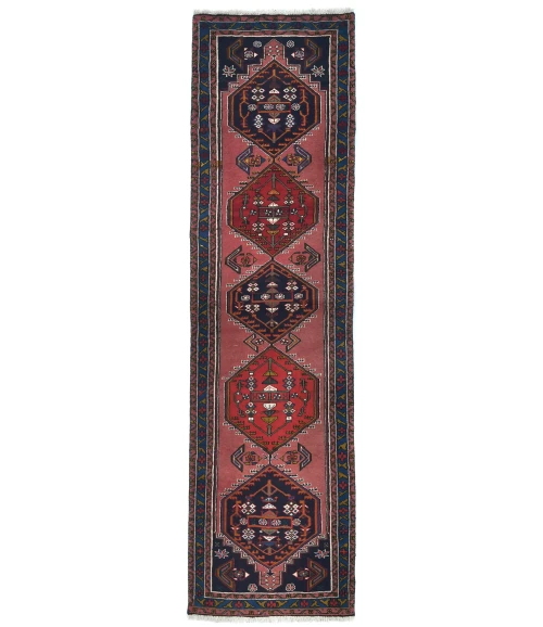 Vintage Rusty Pink Tribal Geometric 2X9 Ardabil Persian Runner Rug