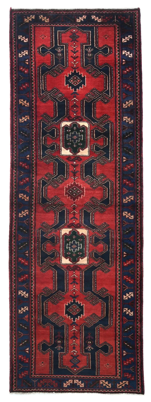 Vintage Red Floral Tribal 3'3X9'5 Hamedan Persian Runner Rug