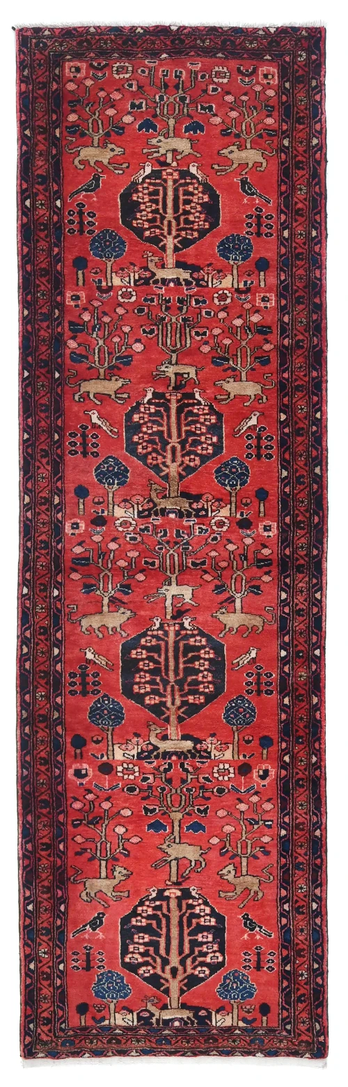 Vintage Red Tribal 3X10 Hamedan Persian Runner Rug