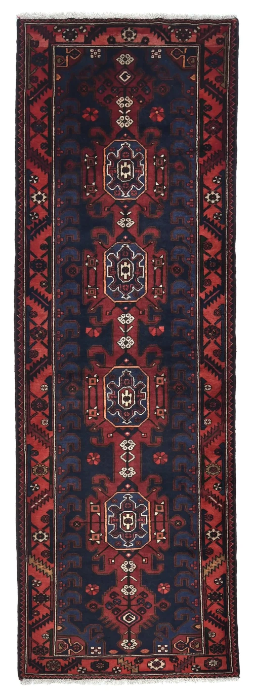 Vintage Maroon Red Tribal 3'3X9'4 Hamedan Persian Runner Rug
