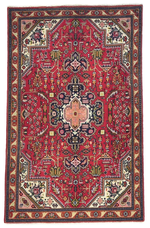 Vintage Red Geometric Traditional 3X5 Tabriz Persian Rug