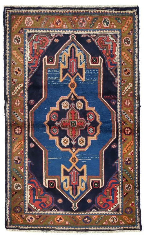 Vintage Blue Geometric Tribal 3X5 Hamedan Persian Rug