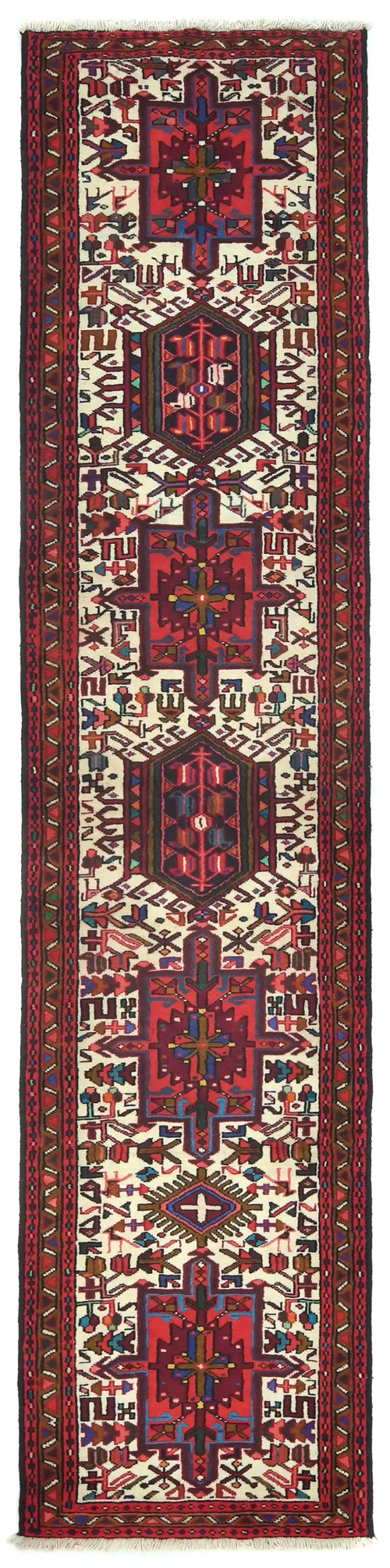 Vintage Cream Geometric 2X9 Karajeh Persian Runner Rug