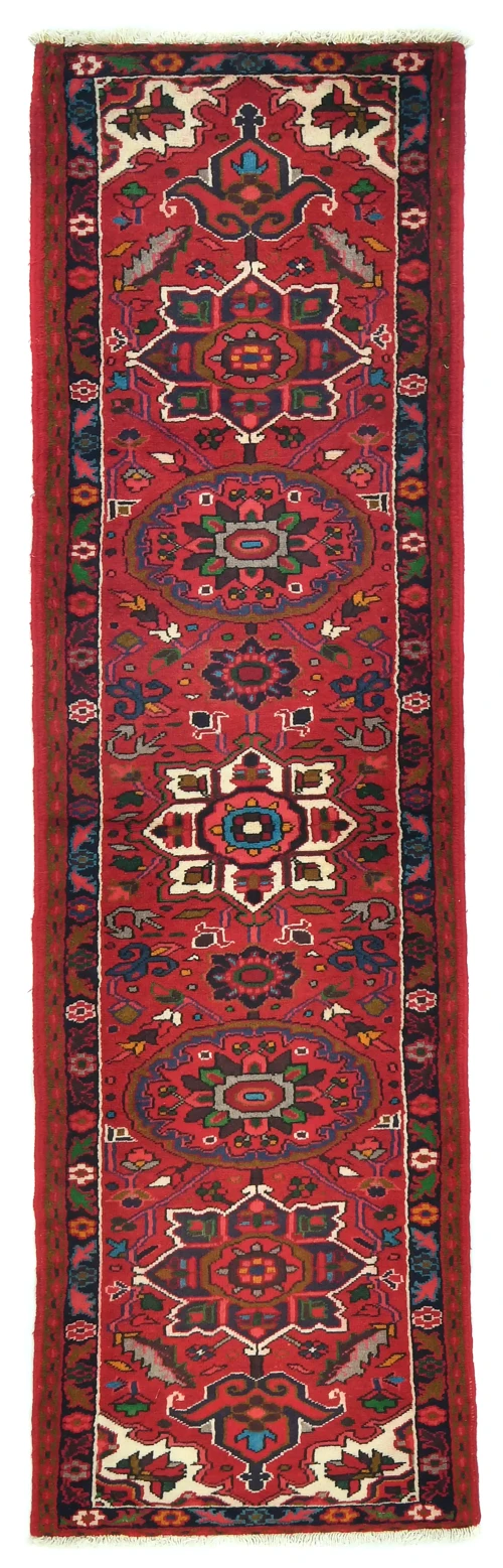 Vintage Red Geometric 2'6X9'1 Karajeh Persian Runner Rug