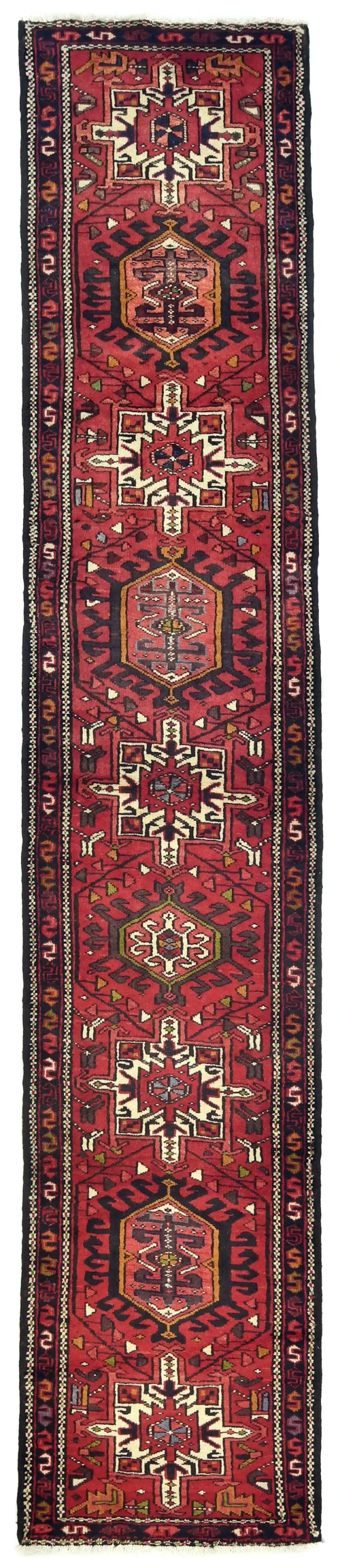 Vintage Red Geometric 2'5X12'0 Karajeh Persian Runner Rug