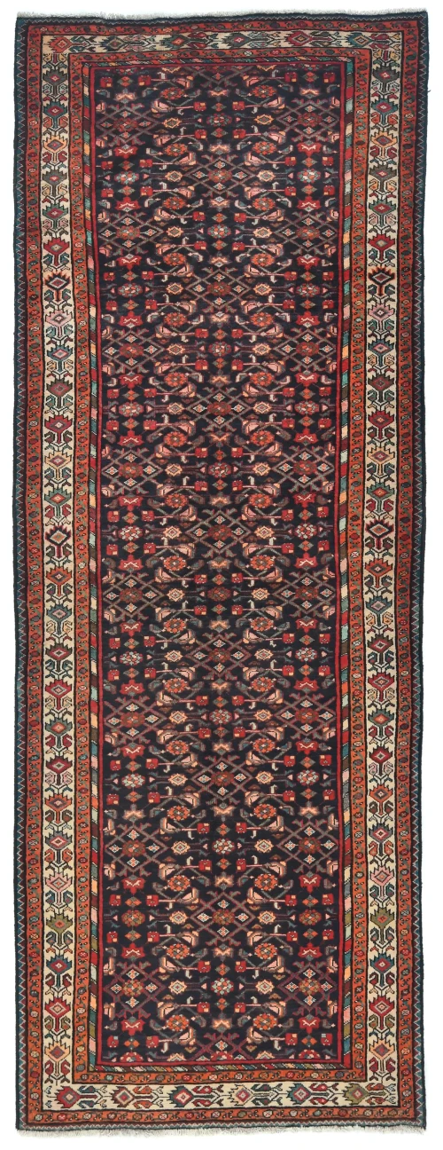 Vintage Plum Floral Tribal 4X11 Hamedan Persian Runner Rug
