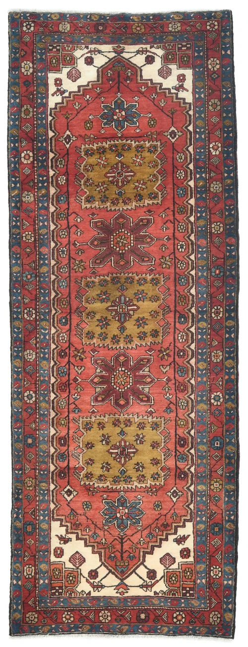 Vintage Red  Geometric Tribal 4X11 Heriz Persian Runner Rug