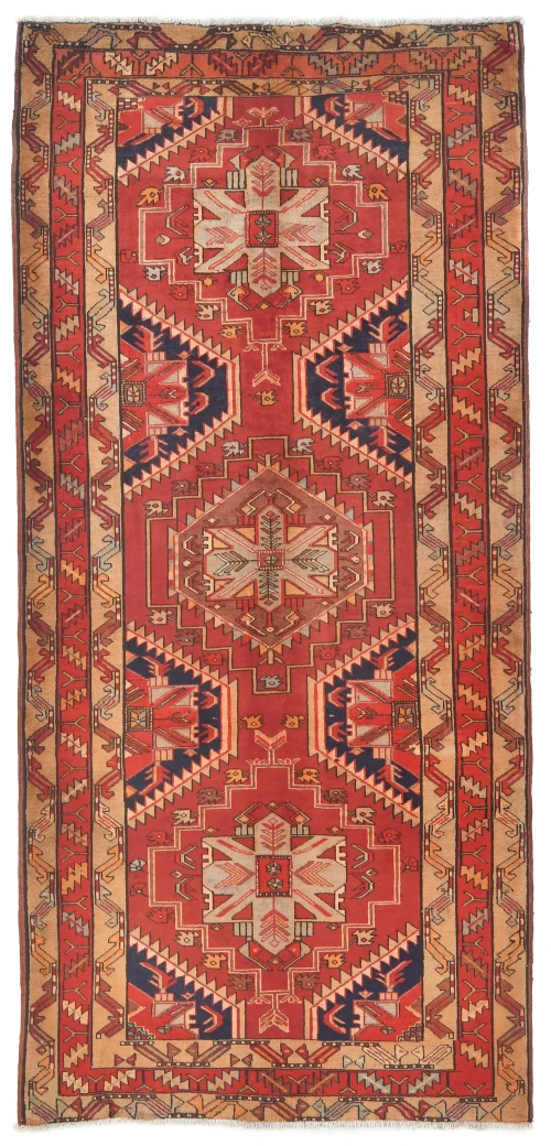 Vintage Red Tribal 4'7X10 Meshkin Persian Runner Rug