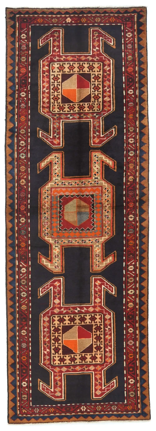 Vintage Plum Tribal 4X10 Meshkin Persian Runner Rug