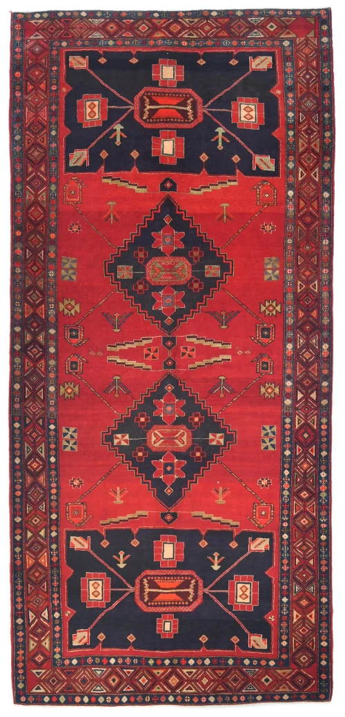 Vintage Red Geometric Tribal 5X10 Hamedan Persian Runner Rug