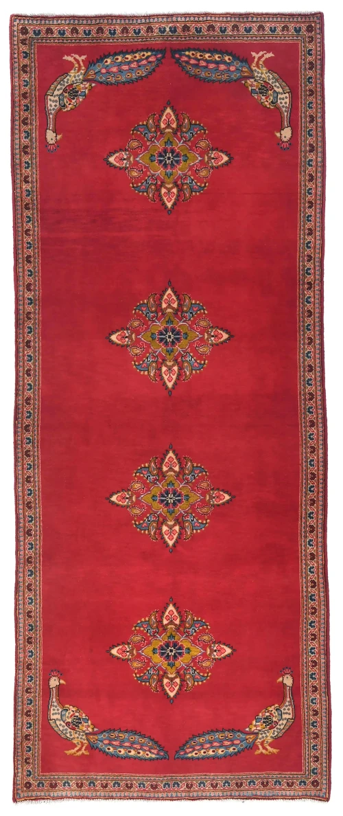 Vintage Red Pictorial Floral 3'8X8'6 Kashan Persian Rug