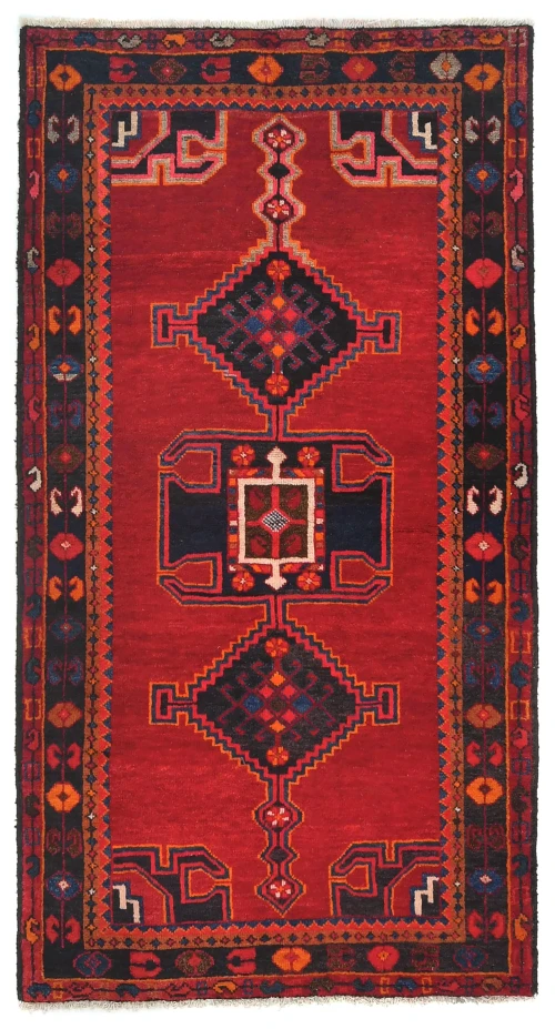 Vintage Red Geometric Tribal 4X7 Hamedan Persian Rug