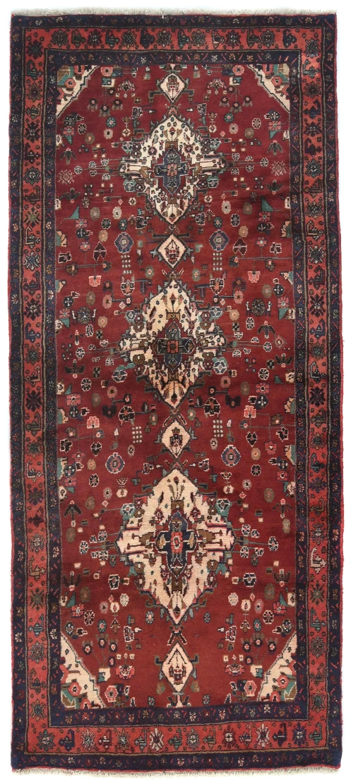 Vintage Maroon Red Floral Tribal 4X10 Hamedan Persian Runner Rug