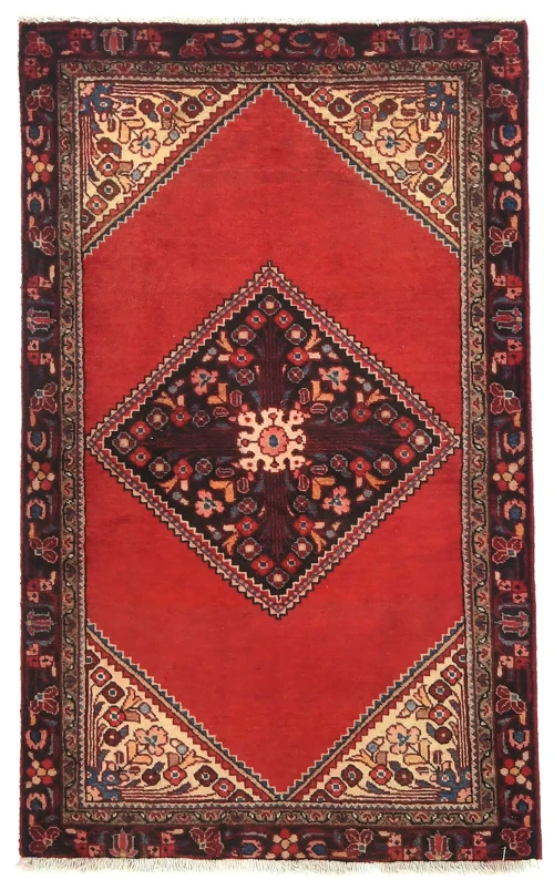 Vintage Red Geometric Tribal 3X5 Hamedan Persian Rug