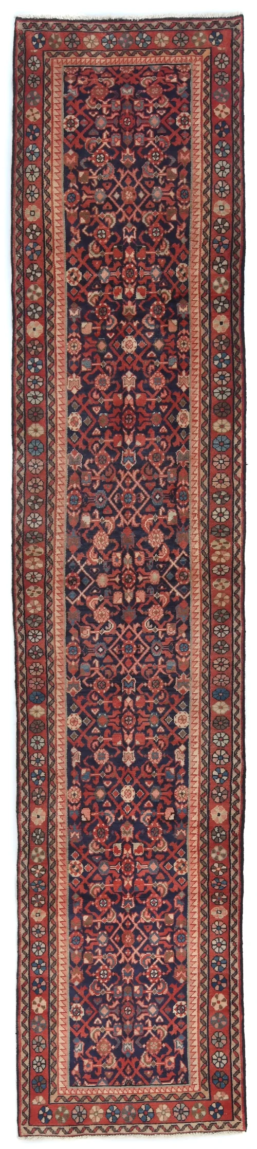 Vintage Purple-navy Tribal 3X13 Hamedan Persian Runner Rug