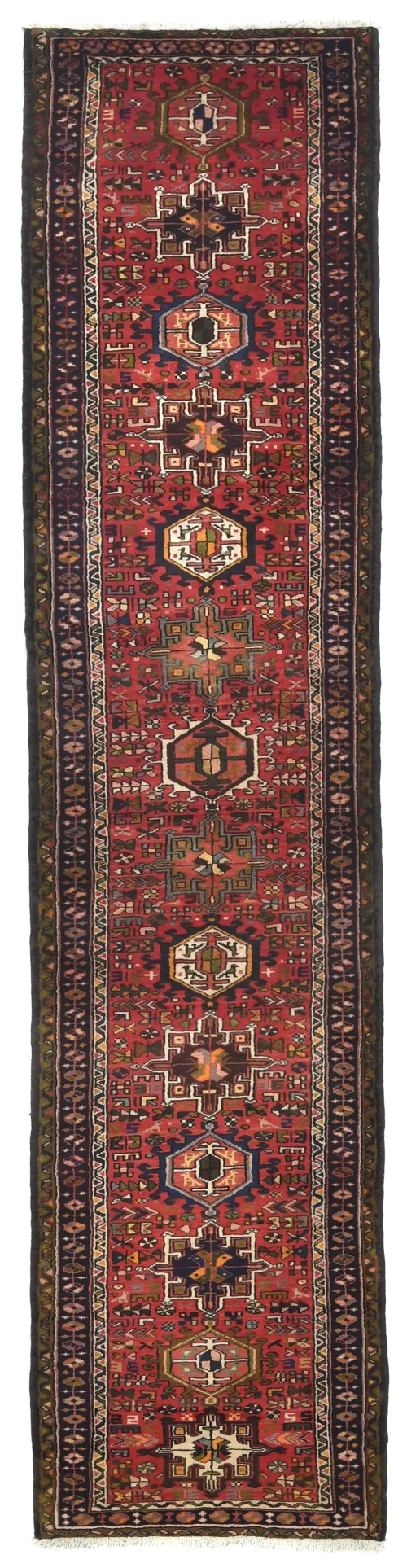Vintage Red Geometric 3X12 Karajeh Persian Runner Rug