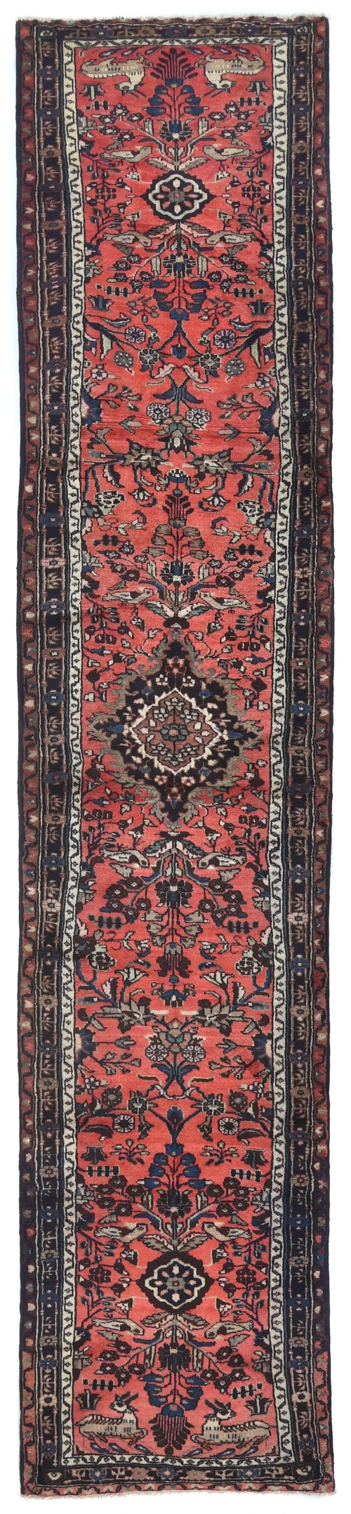 Vintage Rose Red Tribal 3X14 Hamedan Persian Runner Rug