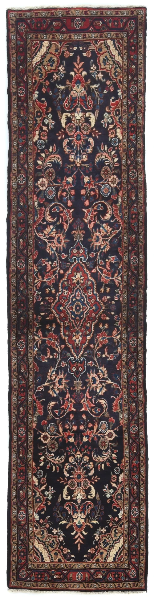 Vintage Dark Purple-navy Floral Tribal 3X12 Hamedan Persian Runner Rug