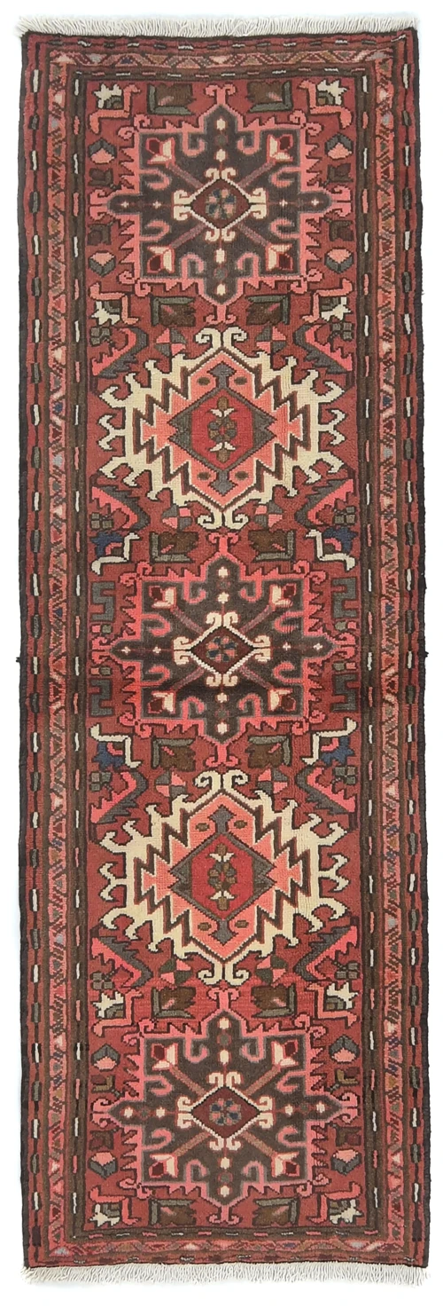 Vintage Bittersweet Red Geometric 2'5X6'5 Karajeh Persian Runner Rug