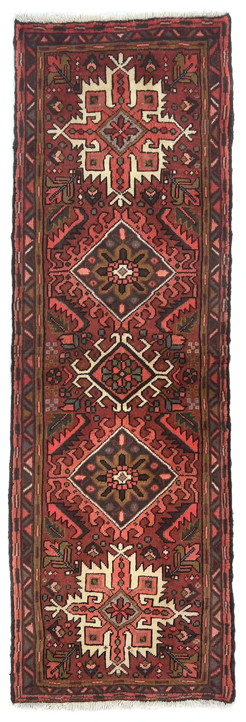 Vintage Red Geometric 2'4X6'8 Karajeh Persian Runner Rug