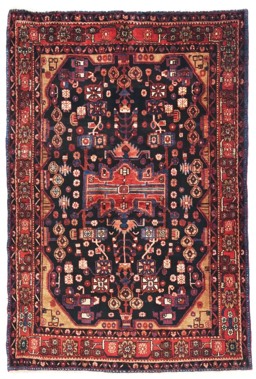 Vintage Tribal Dark Purple-navy 5X8 Nahavand Persian Rug