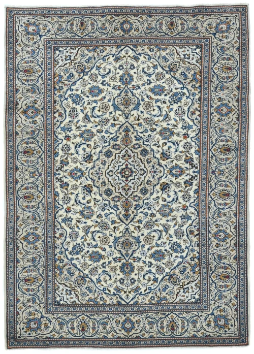 Vintage Cream Traditional 7X10 Kashan Persian Rug