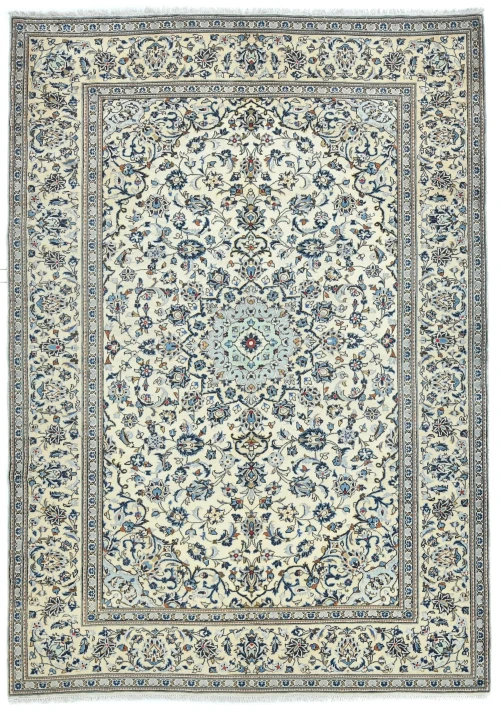 Vintage Cream Floral Traditional 6'3X9'7 Kashan Persian Rug