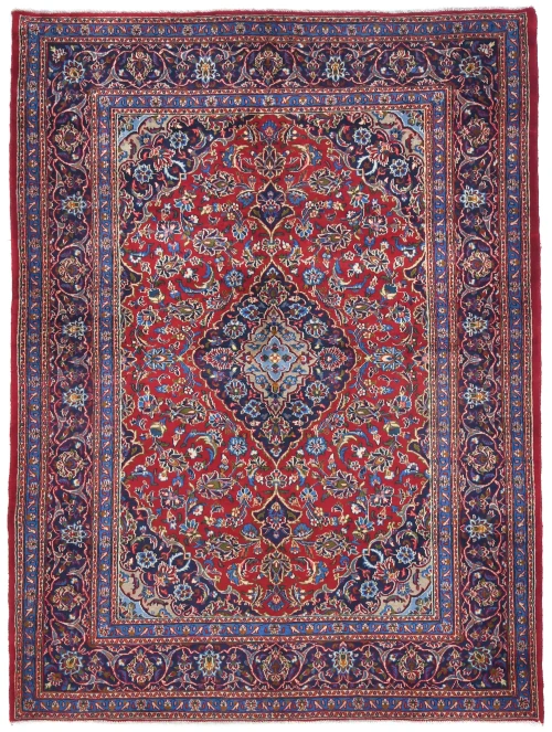 Vintage Red Floral Traditional 6'6X9'3 Mashad Persian Rug