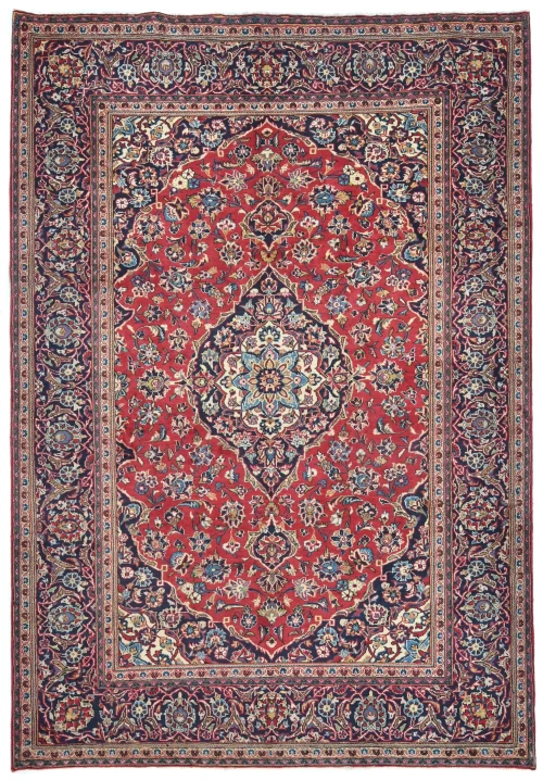 Vintage Red Floral Traditional 7X10 Kashan Persian Rug
