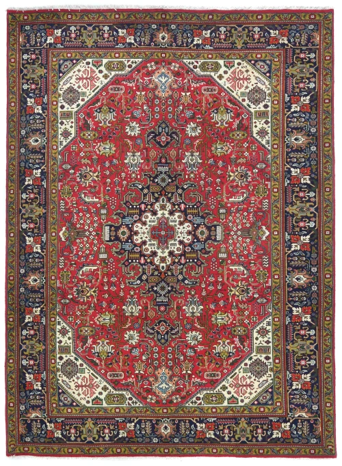 Vintage Red Floral Traditional 7X10 Tabriz Persian Rug